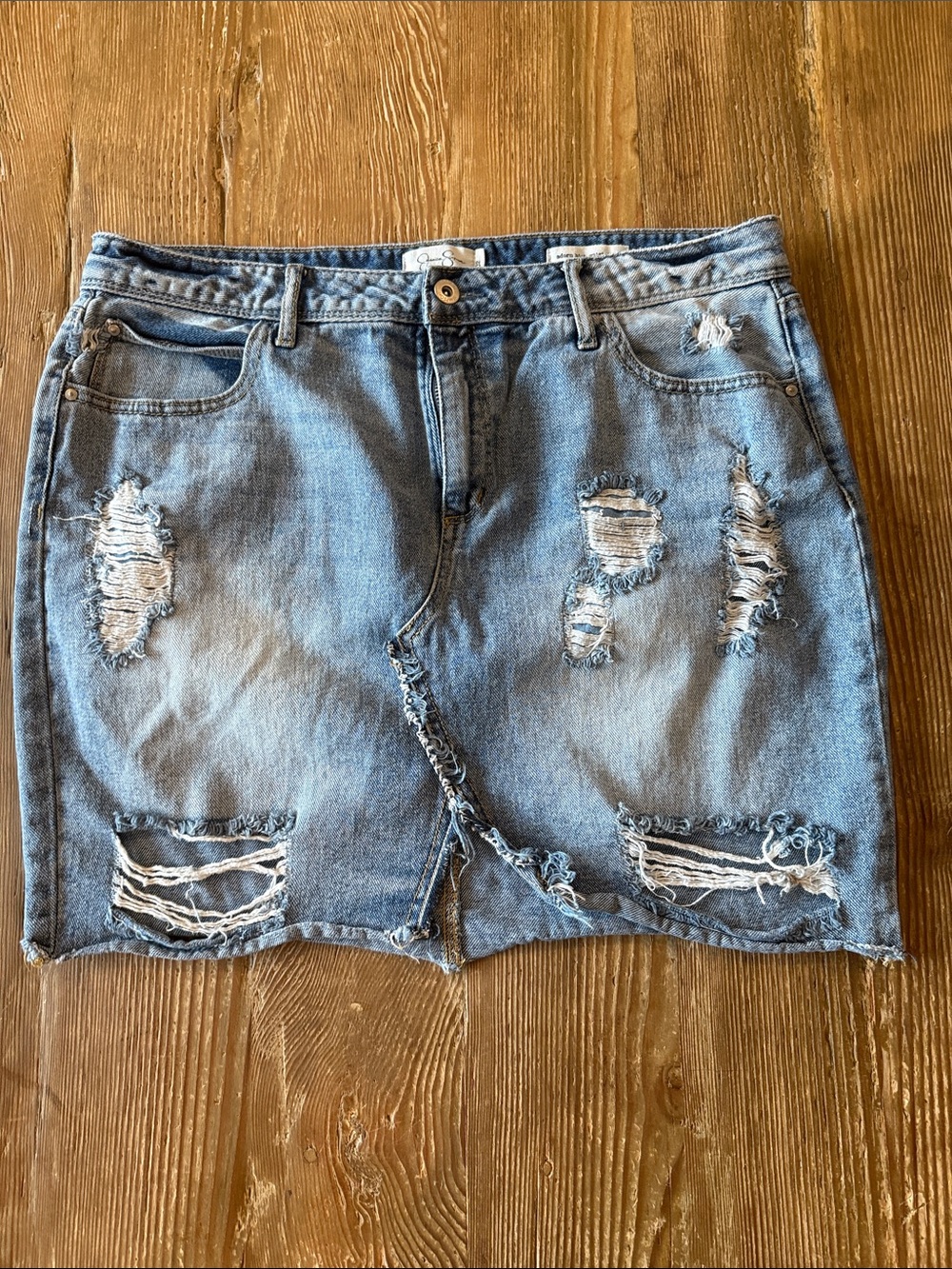 Jessica Simpson cotton Light Blue Ripped Denim Mini Skirt 32 waist